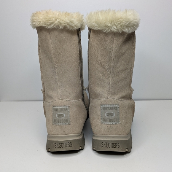 Skechers Outdoor Y2K Leather Suede Cream Tan Mid Calf Boots Side Zip Size 7 - Picture 5 of 8
